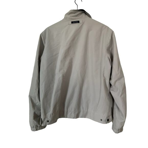 Nautica Mens Reversible Full Zip Fleece Beige Navy Bomber Jacket Size Medium - Picture 3 of 8